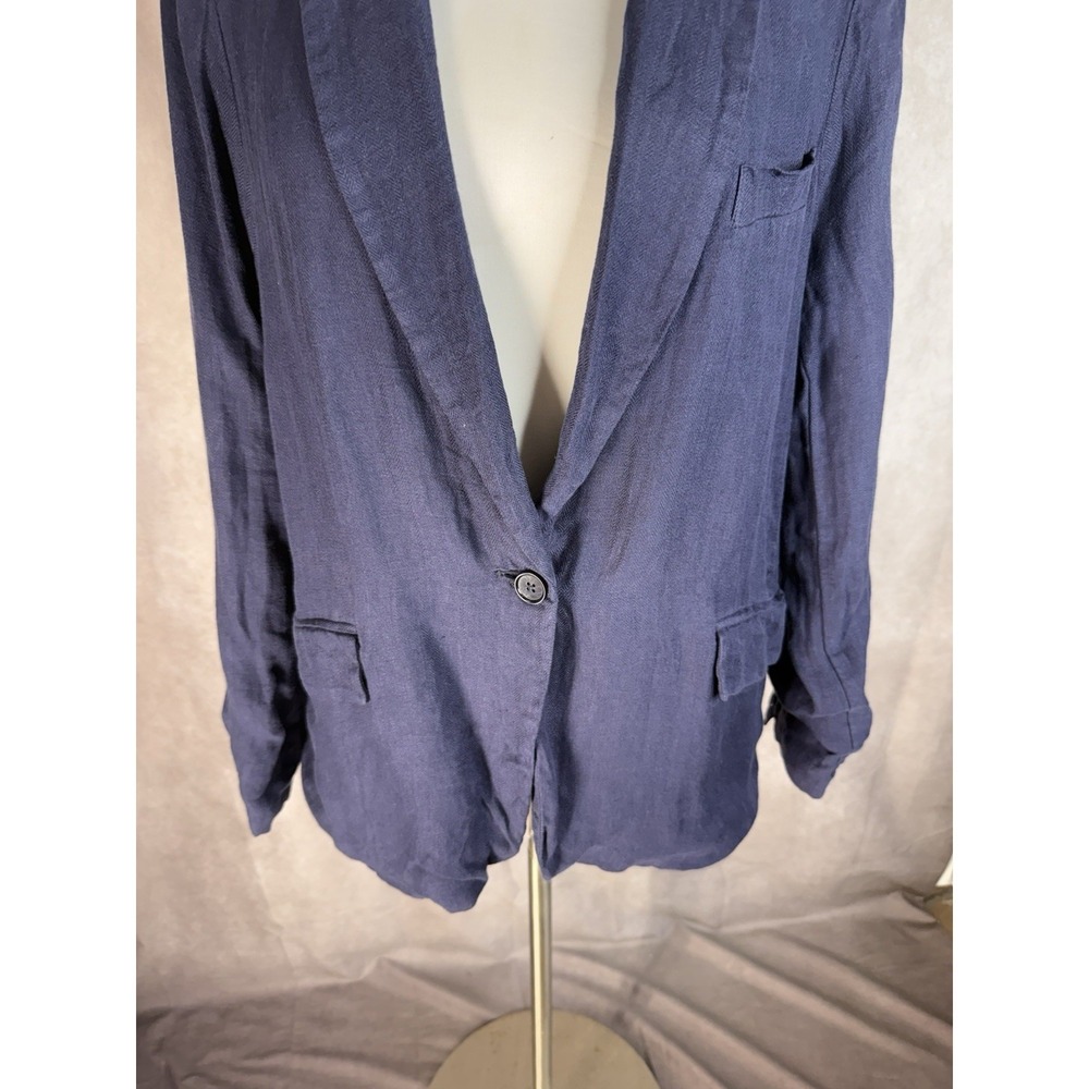 Sundance Linen Iris Herringbone Relaxed Blazer In Blue Women's Size M - Picture 7 of 10